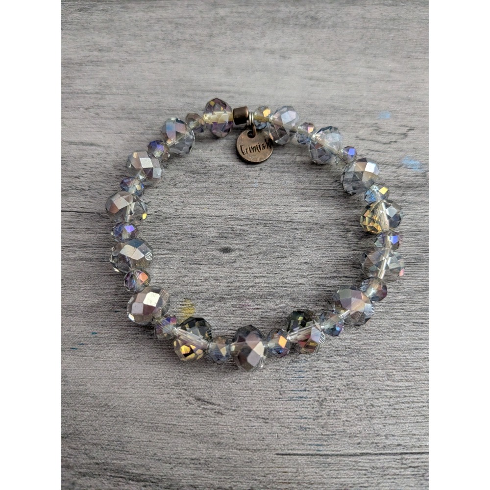 Erimish Iridescent Faceted Glass Bead Stretch Bracelet Smoky Grey AB Sparkle